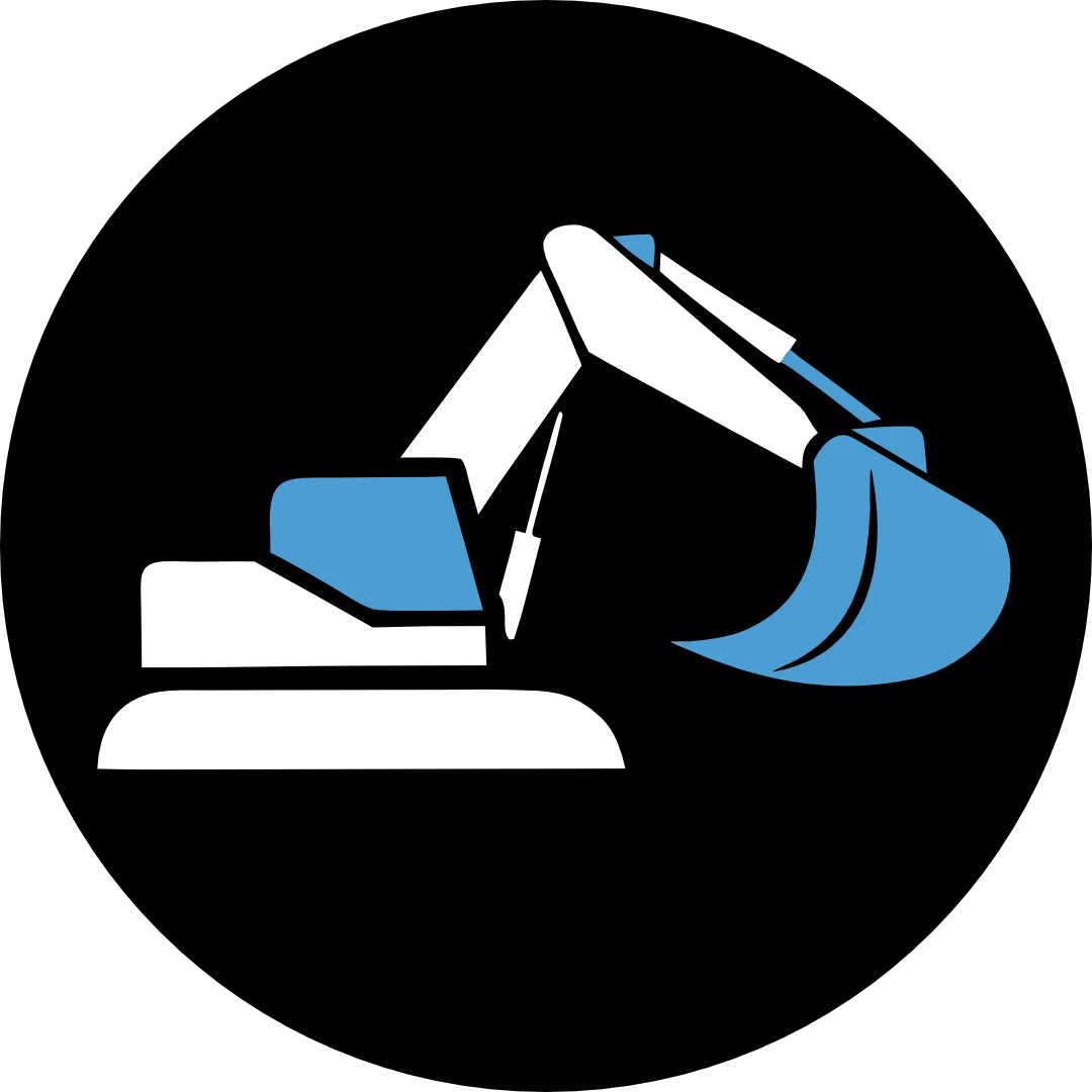 The Cass social avatar: the excavator in white and Carolina blue on a black circle.