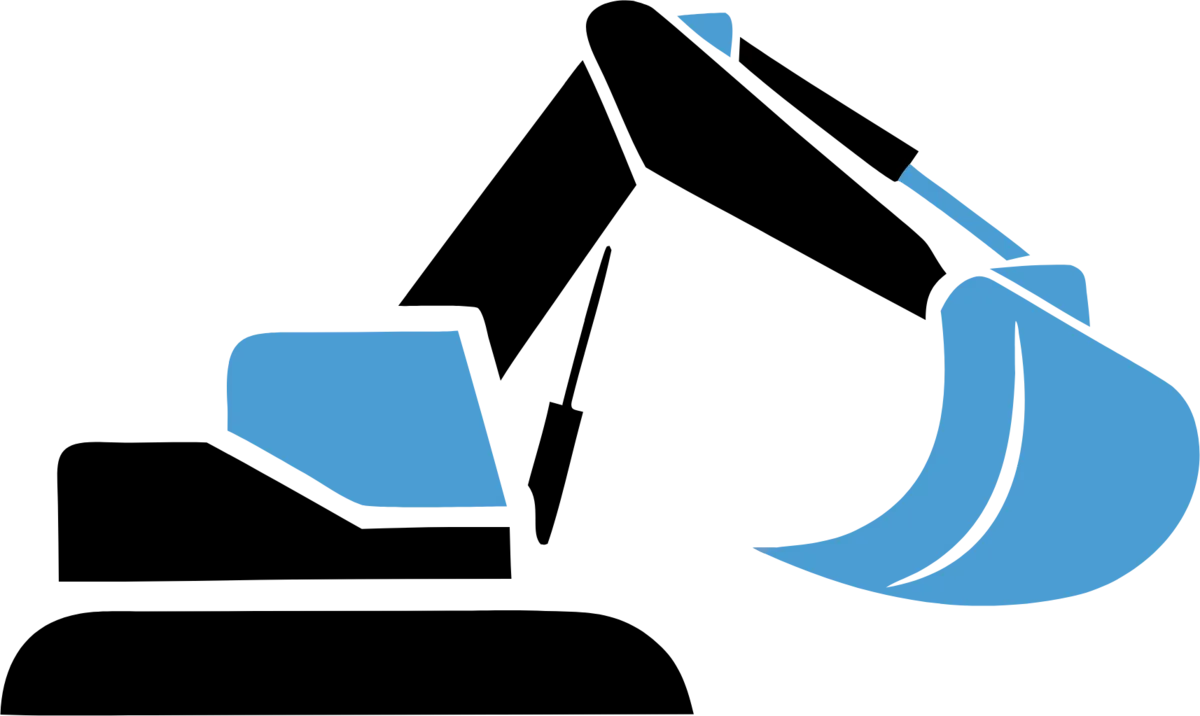 The Cass excavator icon in black and Carolina blue.