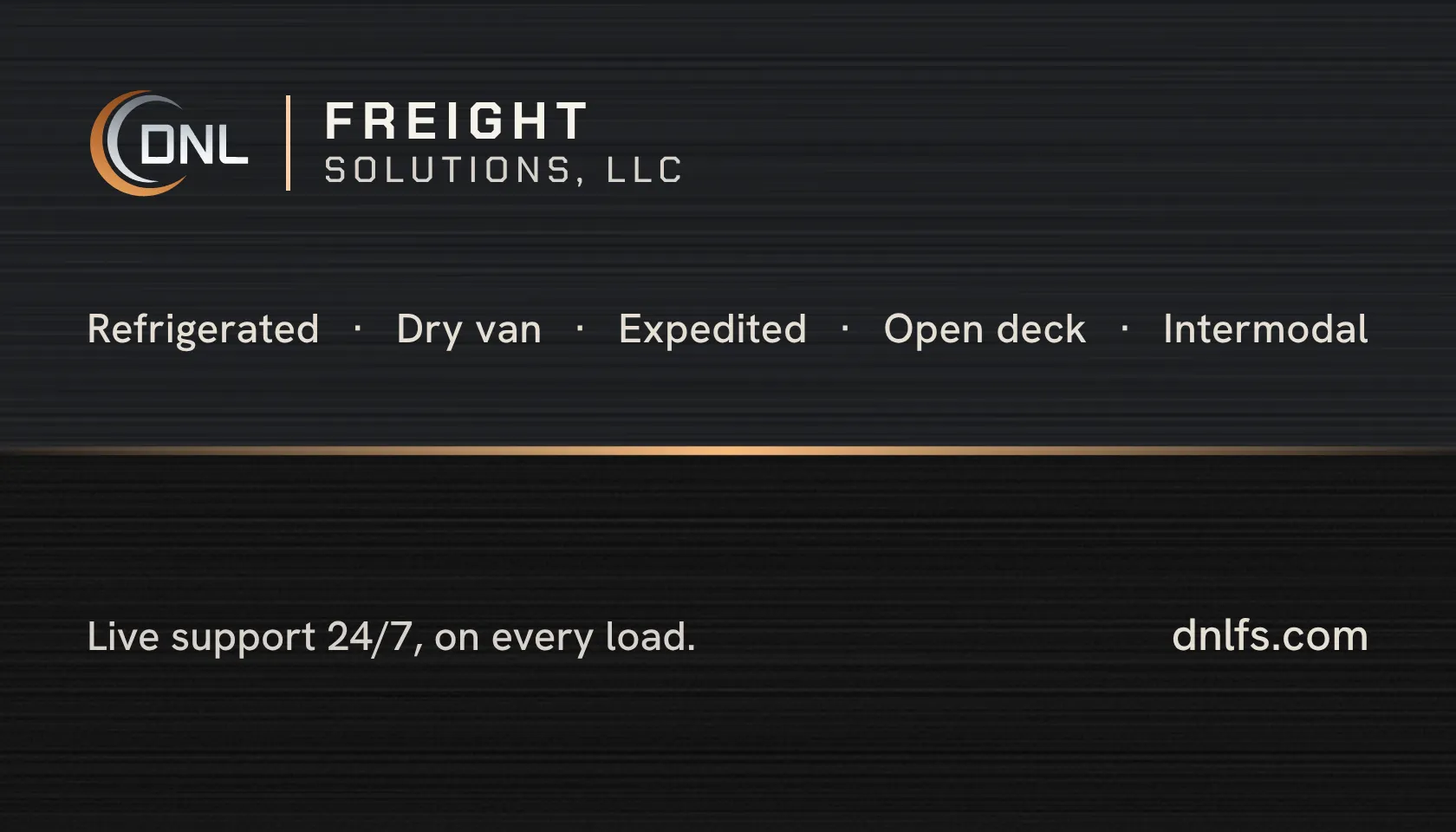 The back of the card: the DNL Freight Solutions lockup, its services and dnlfs.com.