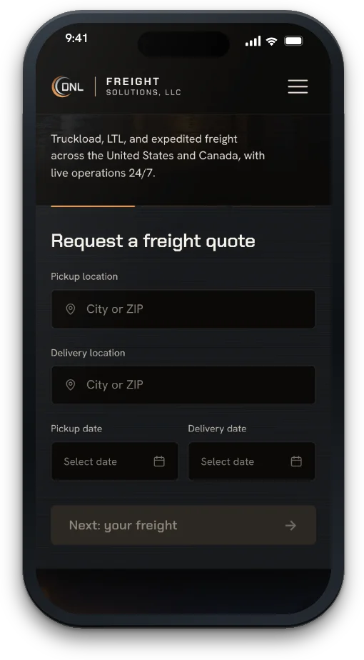 The DNL Freight Solutions site on a phone.