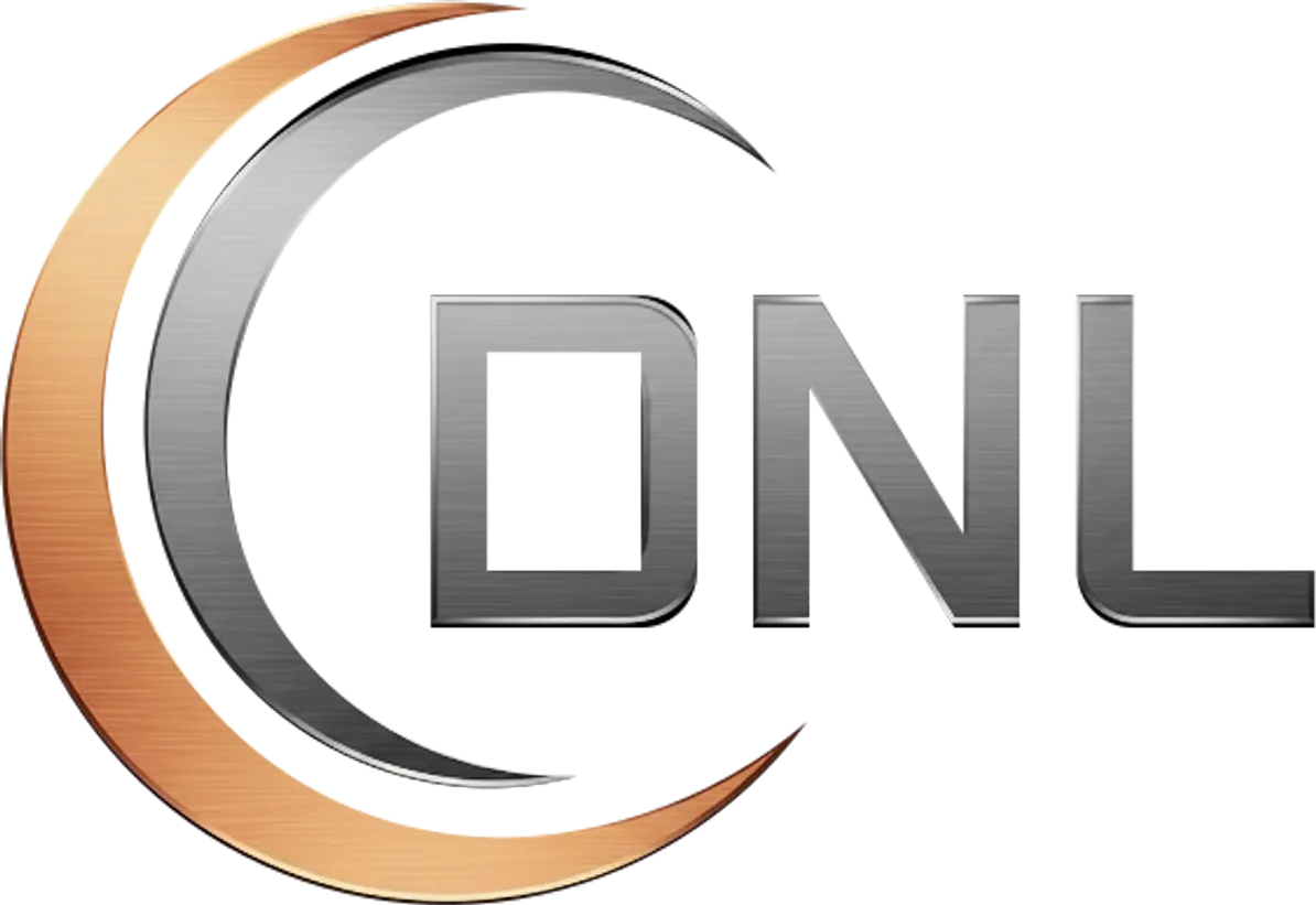 The DNL mark: copper and steel crescents around the letters DNL.